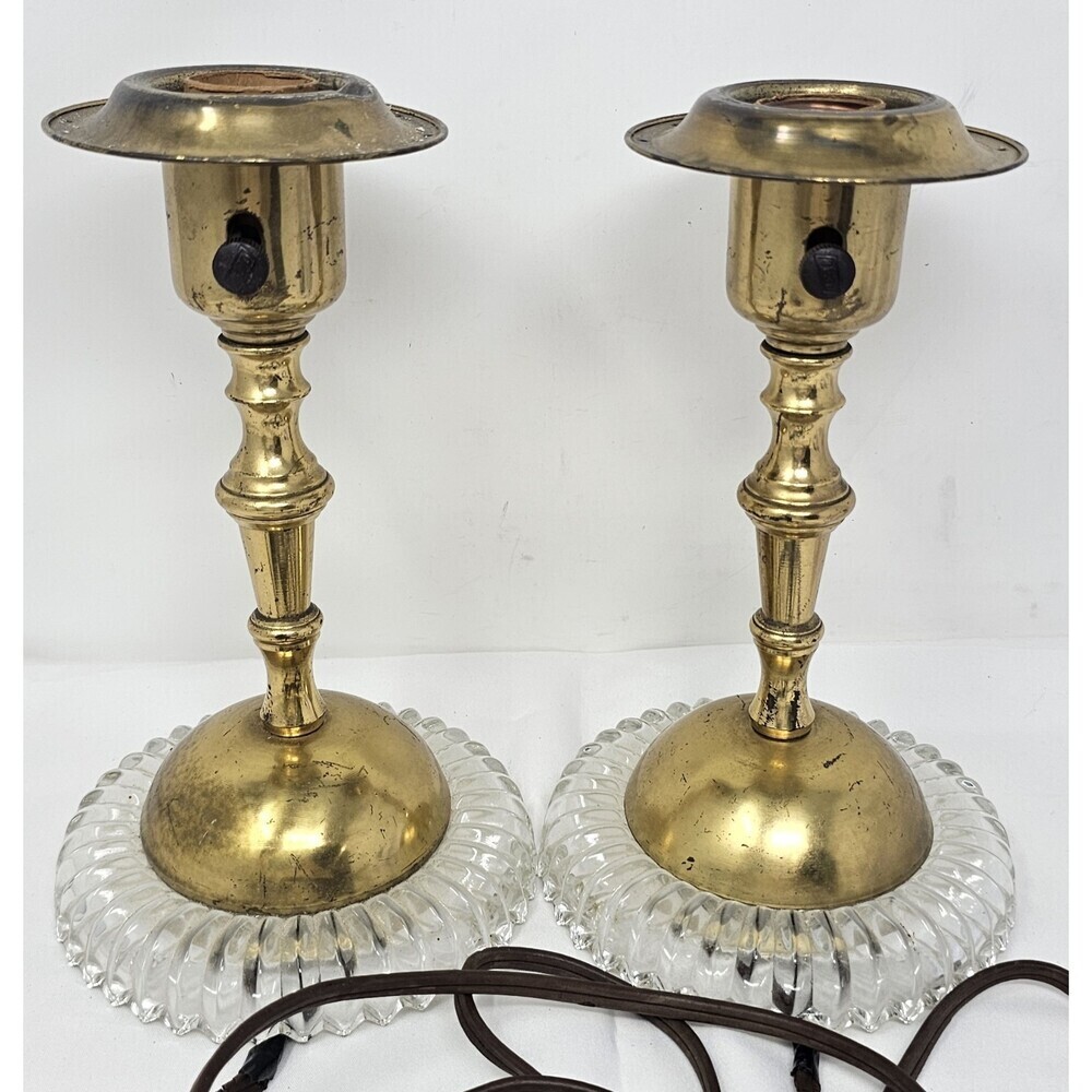 Vtg Antique Art Deco Molded Glass Metal Desk Side Table Lamp MCM 9” Pair Works - Picture 1 of 14